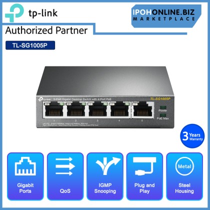 TP-Link TL-SG1005P(UN) Ver1.0 10/100/1000Mbps 5-Port Gigabit Desktop Switch with 4-Port PoE